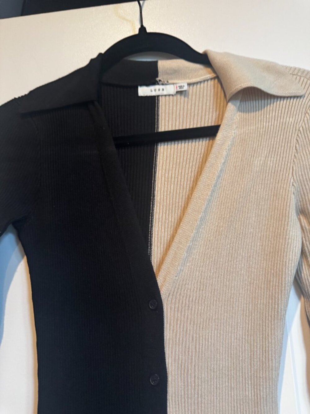 LUSH Black Taupe Colorblock Ribbed Knit Button Front Maxi Dress S - Picture 7 of 8